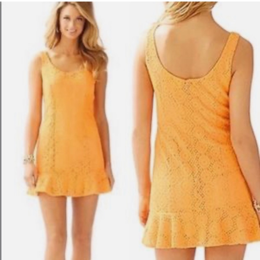 Lilly Pulitzer Sevilla Breakers Lace Dress in Keen Peach Size M, Crocheted Lace